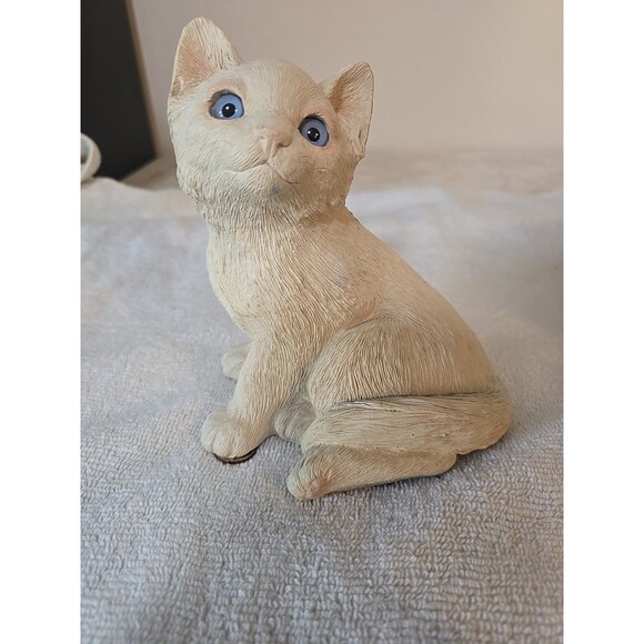Vintage Large Cat Figurine Sandicast By Sandra Brue Blue Glass Eyes - Picture 1 of 9